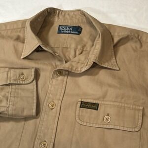 VTG Polo Ralph Lauren Safari Shirt Khaki Utility Military Outdoors  Men's XL